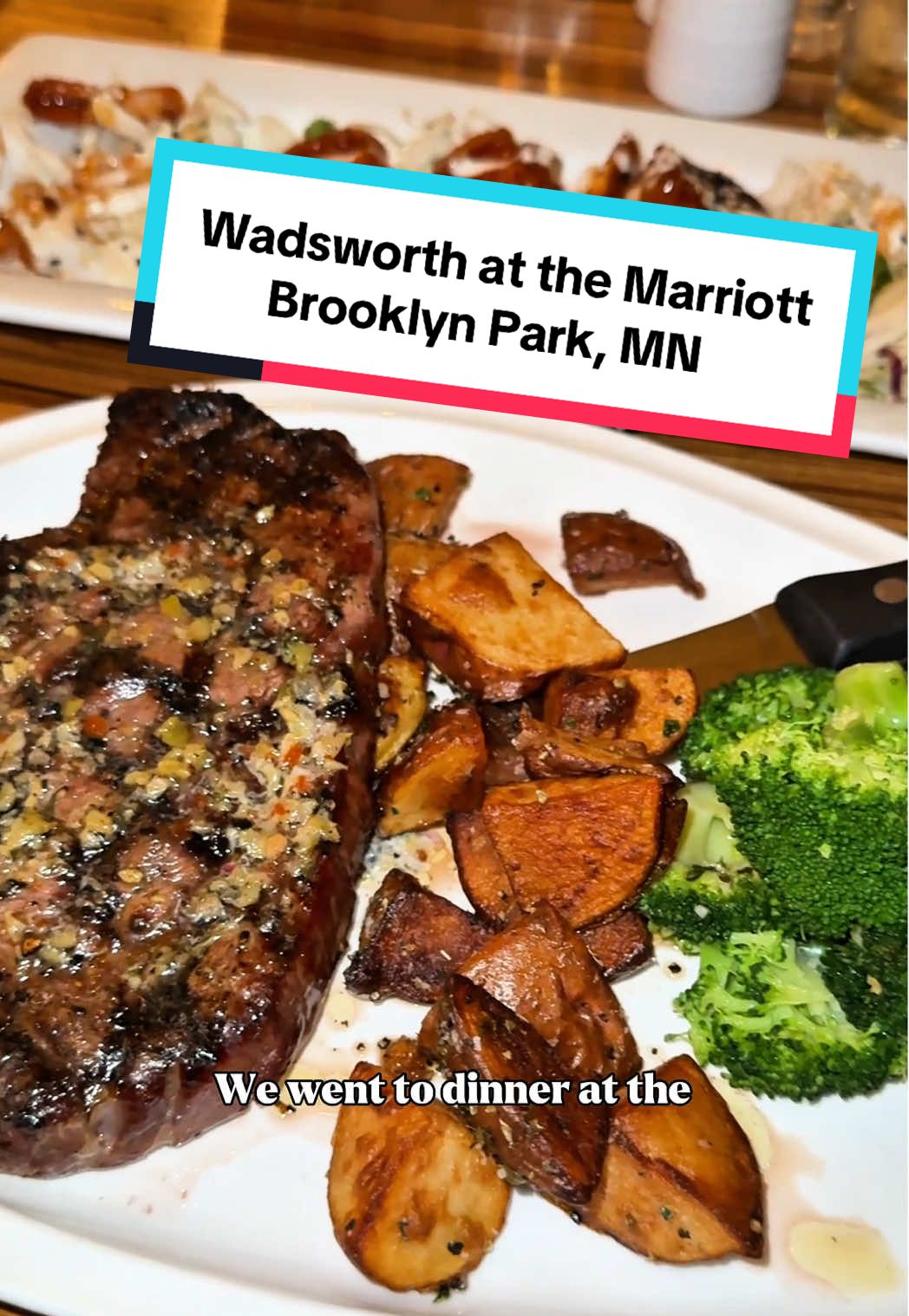 Wadsworth Restaurant at the Minneapolis Marriott Northwest in Brooklyn Park, MN. Thanks to Minneapolis Northwest Tourism for having us! #ad #foodvlog #travelvlog #hotel #dining #dinner #eating #minneapolis #minnesota #restaurant #steak #smashburger #seafood #salmon #fyp #letseat 
