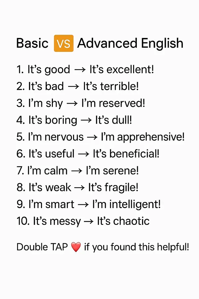 10 Simple Words Upgraded to Advanced English 💬 #AdvancedEnglish #LearnEnglish #EnglishTips #EnglishVocabulary #FluentEnglish #EnglishLearners #SpeakEnglish   