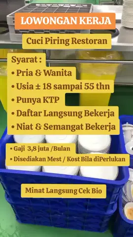 Lowongan Pekerjaan Cuci Piring Restoran  #loker2025 #infoloker #viraltiktok #cucipiring #lowongankerja 