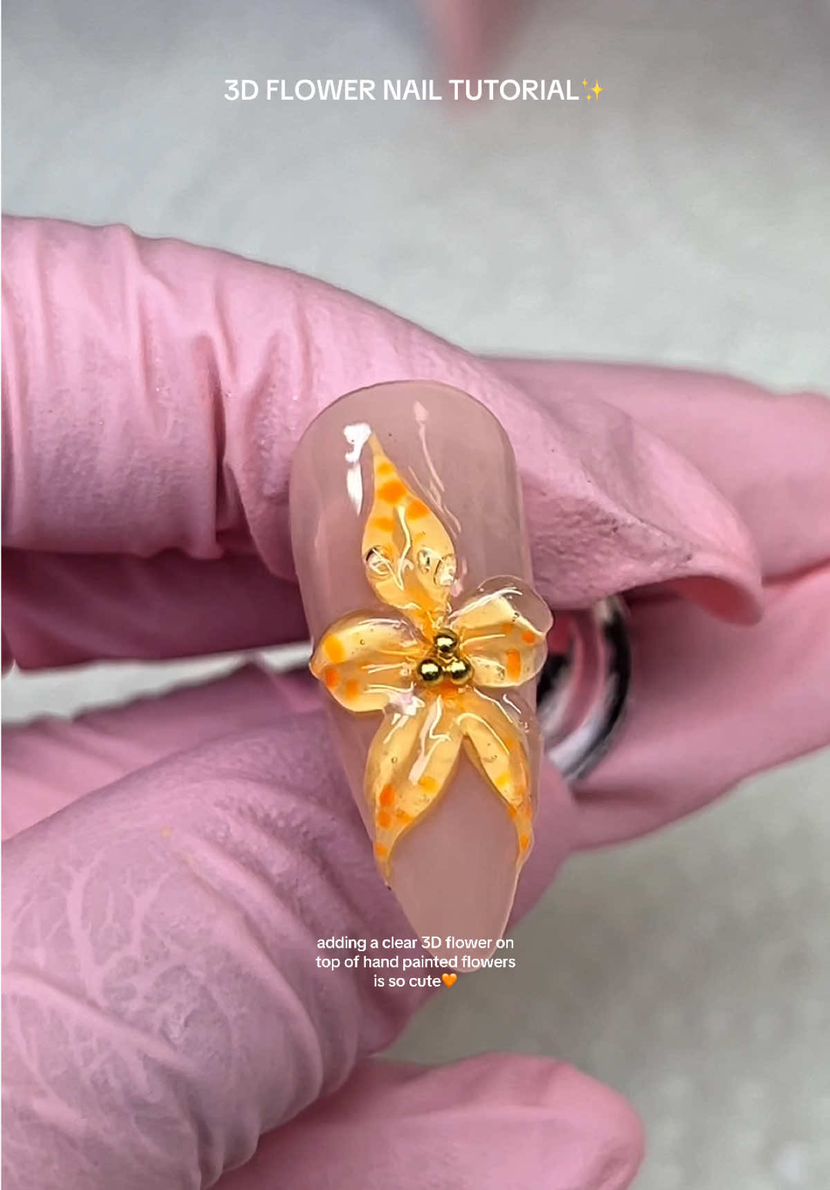 3D flower nail art tutorial🧡🌼 would you get this on your nails? #nailsoftiktok #nailsartvideos #nailtutorial 