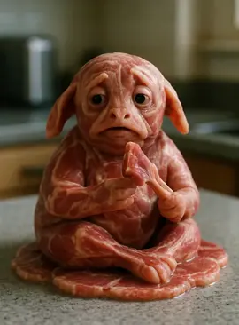 This raw meat creature is eating itself 😨 - #fyp #horror #surreal #ai #meat #weirdcreature #weirdcore #aiart #foodcore #suspense