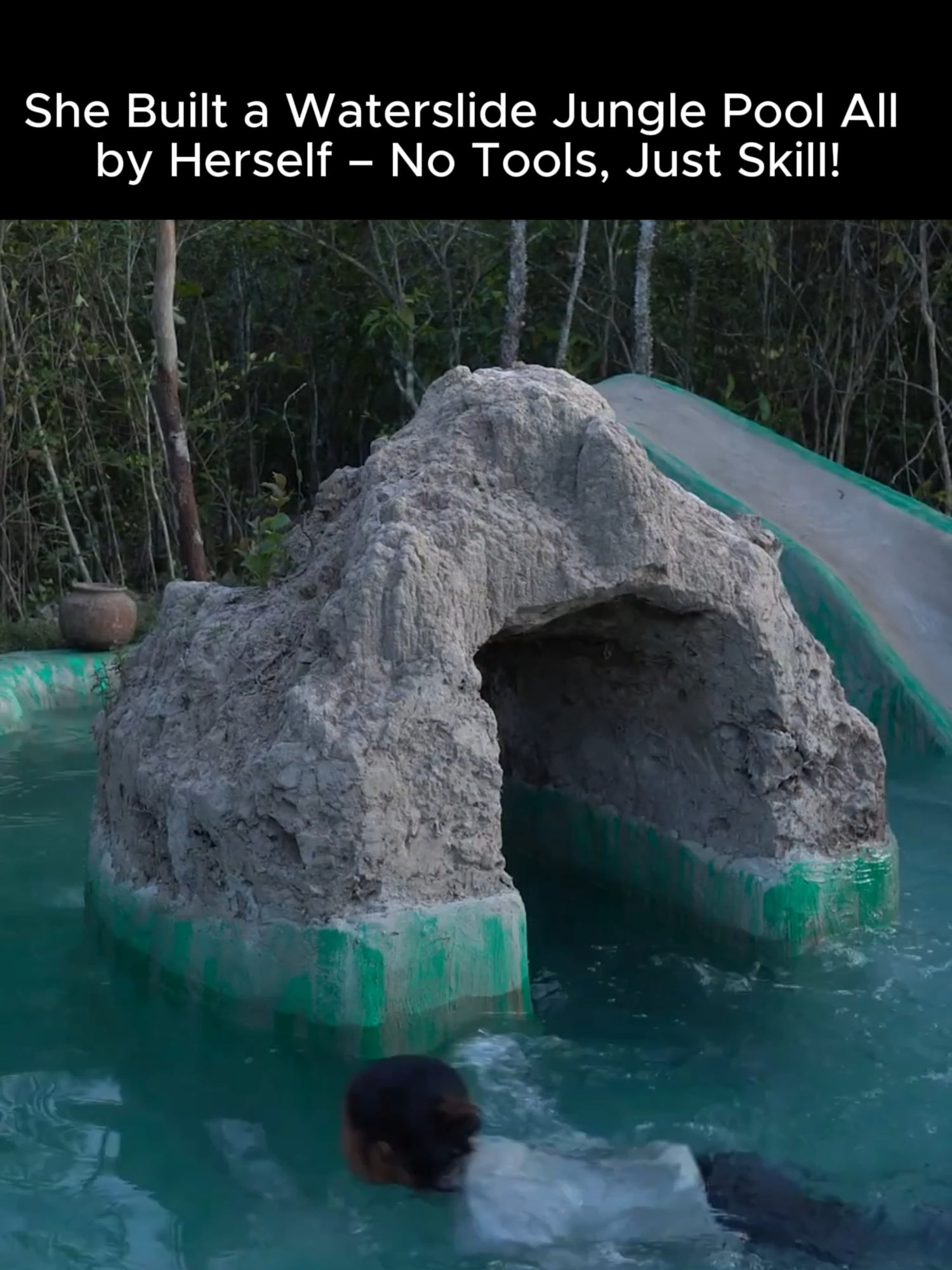 Watch this incredible solo build: a water slide and natural pool made from scratch! No machines, no team—just raw bushcraft talent. 🌿💦 #DIYBuild #SoloSurvival #NaturePool #JungleCraft #GirlPowerBuild #OffGridLife #HighRPMContent
