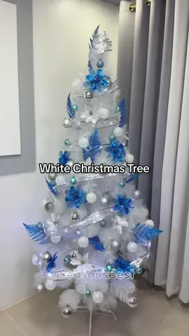 Let It Snow… in White and Blue #christmas #christmastree #whitechristmastree #christmasdecor #christmasdecorations #bermonths #christmas2025 #fyp #foryou #foryoupage 