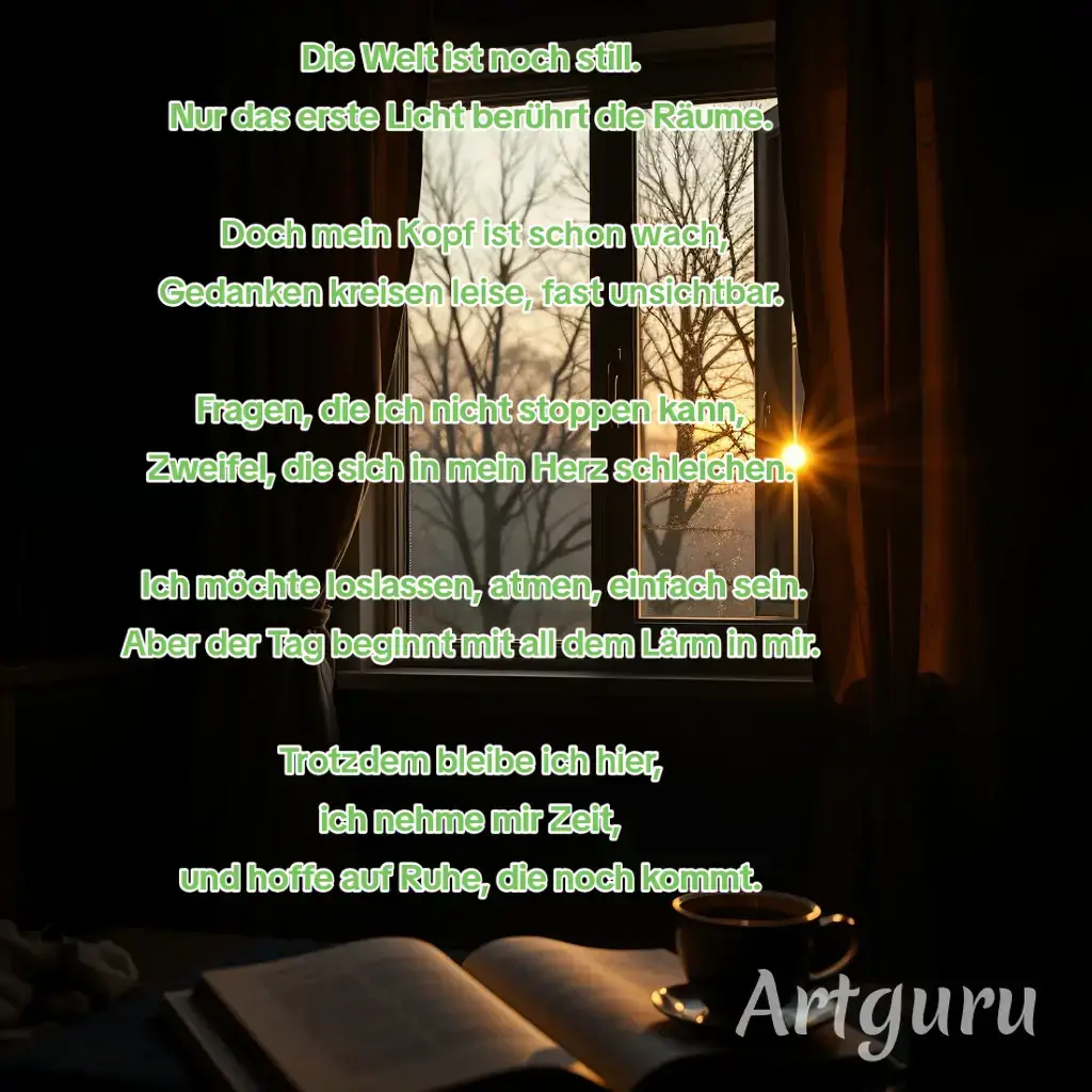 Manchmal beginnt der Tag nicht mit Klarheit, sondern mit einem leisen Kopfkarussell. Die Gedanken sind früh wach, bevor die Welt richtig erwacht. Dieses Gefühl kennt wohl jeder, der nachts zu viel fühlt und morgens zu früh schon zu viel denkt. Es ist okay, nicht immer direkt loslassen zu können. Heute nehme ich mir die Zeit, einfach da zu sein — mit allem, was gerade ist. #texttokdeutsch #beruhigendeWorte #mamagedanken #schlafengehen #fypdeutsch #bindungdurchberührung