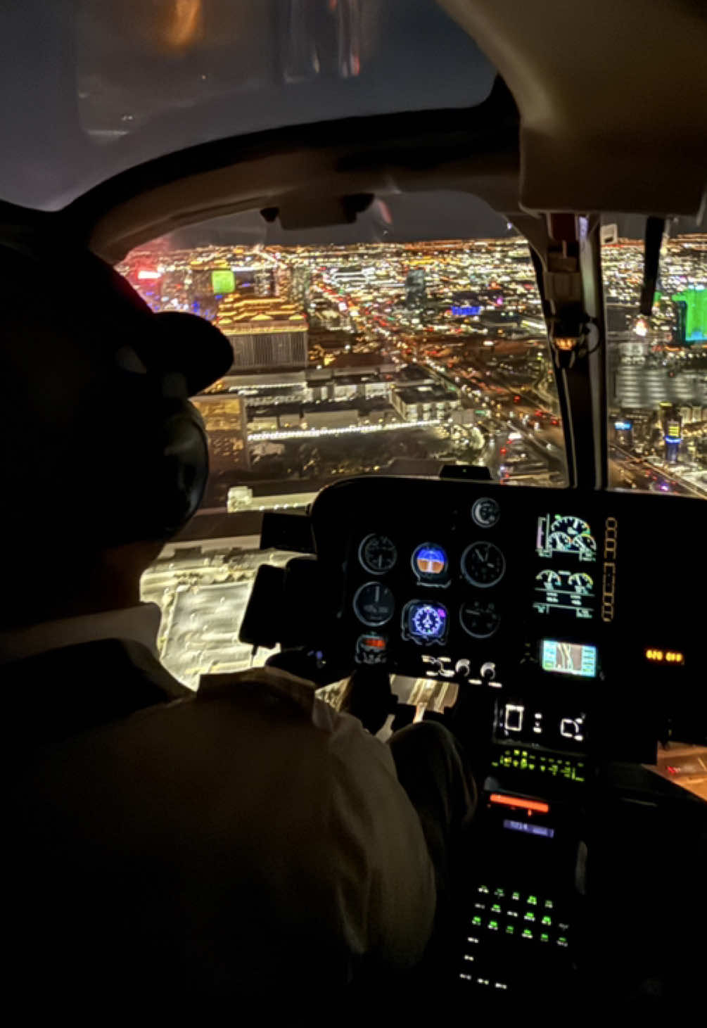 Our first helicopter ride - straight into the glowing heart of Las Vegas! The lights, the thrill, the view… unforgettable moment! #maverickhelicopters  #vegasviews #helitour #nightflight #romanticescape 