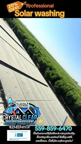 Professional solar washing call for a free quote! #crystalclearsolarservices🇺🇸 #centralvalley #fyp #supportsmallbusiness #jobs #workmode #brickbybrick🧱 #manonamission🔥 #559 #nojobtobigorsmall #559 #kingsburg #clovis #dinuba #reedley #visaliacalifornia #fup #hollywood #critterguard #bossman 