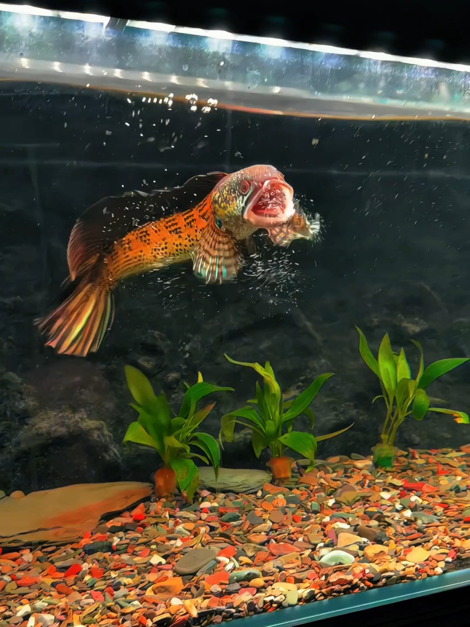 Banyak yang nanya kenapa betah di rumah… coba aja punya tank isinya kayak begini.👀 #aquarium #aquascape #ikanpredator #predatorfish #snakehead #ikanhias #hoby #channa #aquascaper #aquascaping #hardscape #aurantimaculata #channabarca 