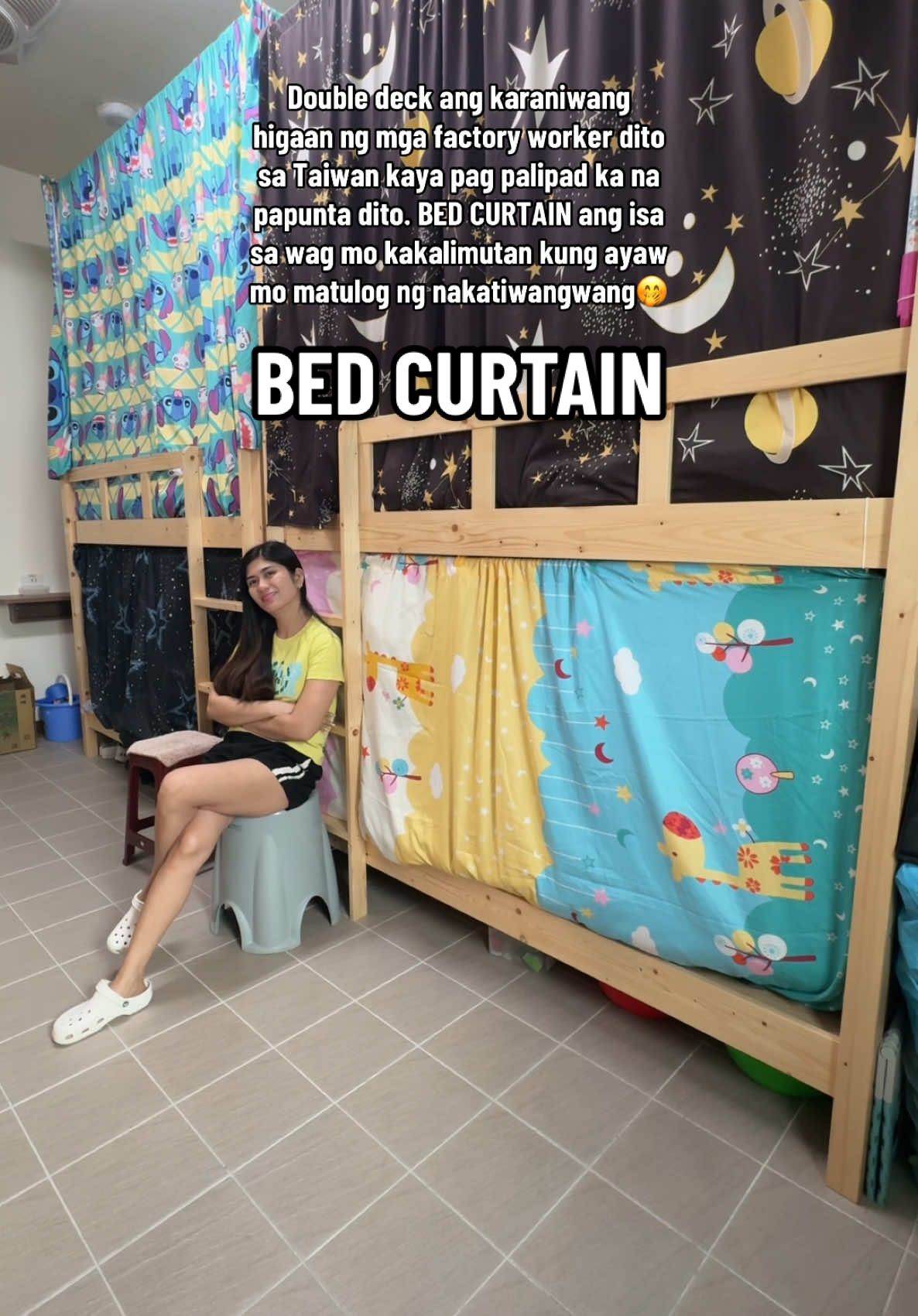 BED CURTAIN ang isa sa wag nyo kakalimutan pag papunta na kayo dito sa Taiwan❤️ Bunk bed curtain is best use for bunk bed in dorm or shared room. Freebies: 2 hook, 8 C-shaped hook at 2.5m curtain rope. Size: 1.2 m x 2 m Material: Polyester fabric Benefits: Gives you the PRIVACY you need. If you wants a beauty rest. Have alone time without being bothered by room mates. Can change clothes. #Privacyprovider #privacybedcurtain  #bedcurtaindormitorytaiwan #doubledeckbedprivacycurtain #bedroomcurtainideas #Bedcurtainforbunkbed #bedcurtain #upperdeck #dorm #dormessentials #bedspacesideas #roomideas #bunkbed  #taiwan #taiwanfactoryworker #ofwtaiwan #taiwanofw #ofw 