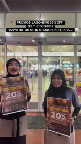 🥐✨ PROMOSI LA BOHÈME 20% OFF! ✨🥐 Setiap Sabtu Minggu Ketiga dari Julai hingga Disember 📍 Hanya di AEON Mall AU2 Setiawangsa 🛍️ Diskaun 20% untuk semua barangan harga biasa 📣 Eksklusif untuk pemegang kad AEON Member sahaja! Jom serbu La Bohème dan nikmati roti serta pastri kegemaran anda dengan harga lebih jimat! 😍 #LaBoheme #PromosiAEON #AEONMemberOnly #JomMakanRoti #AEONAU2 #DiskaunHebat #RotiSedap