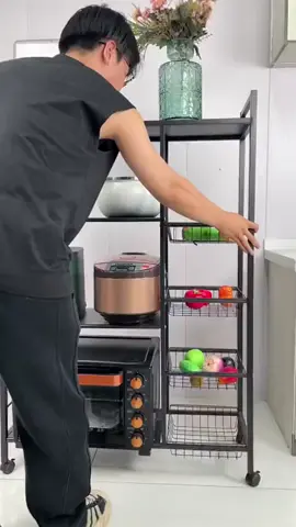 Home vegetable rack with multiple layers can also hold pots, bowls, pans, and microwave ovens#kitchen #KitchenHacks #KitchenHacks 