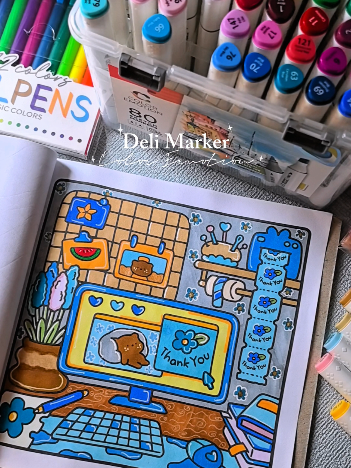 💙🌧️☕✨ #delimarker #art #coloringbook #coloring #cocowyocoloring #alcoholmarkarkers #coloringtherapy 