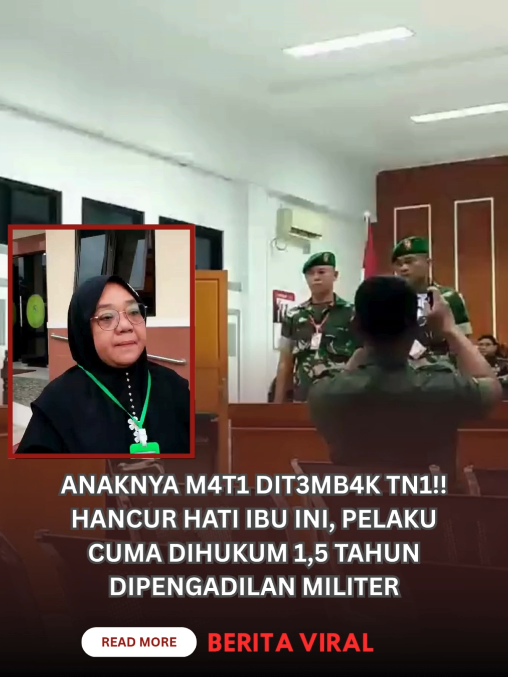 Remaja 13 tahun m4t1 ditmb*k TN1‼️ Matanya berkaca-kaca dengan kelopak memerah menahan nelangsa, Fitriyani kecewa dengan tuntutan Oditur Pengadilan Tinggi Militer Medan terhadap dua anggota TNI yang bertugas di Kodim 0204 Deliserdang yakni, Serka Darmen Hutabarat dan Serda Hendra Fransisko Manalu dengan hukuman cuma 18 bulan dan 1,5 tahun penjara. Hancur hatinya pasti. Fitriyani berjuang ikhlas atas tindakan kedua TNI yang men*mbak anaknya, M Alfath (13) siswa SMP di Kabupaten Serdang Bedagai yang dituduhkan bagian g*nk motor. Baginya pengadilan militer tak adil. Pelaku tak pantas mendapat hukuman sangat ringan telah menghilangkan ny*wa anak. 