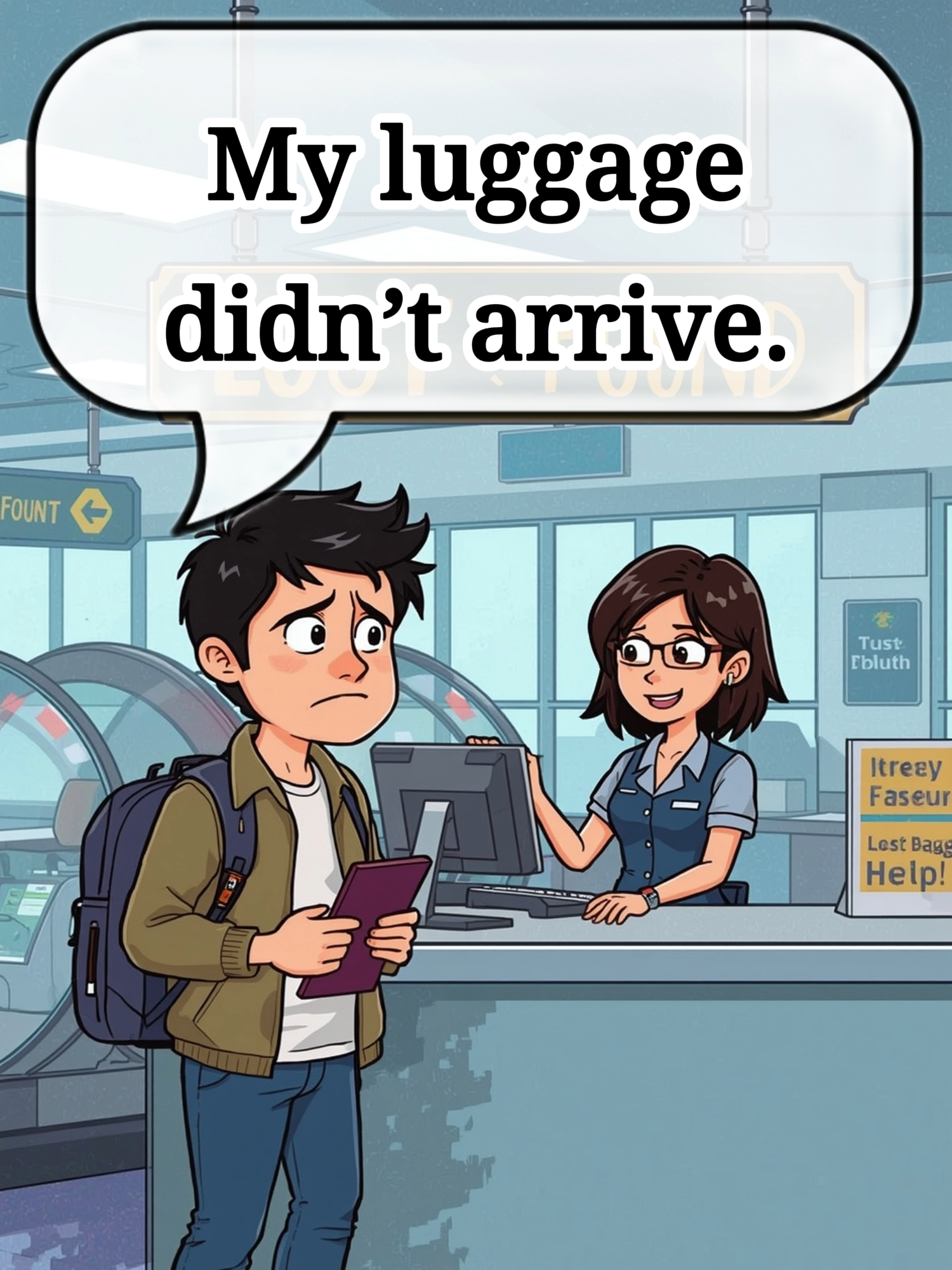 English Beginner Dialogue – “Lost Luggage at the Airport” #english #englishforbeginners#englishconversation #unitesdstates #learnenglish #learn #englishForBeginners #usa #englishspeaking