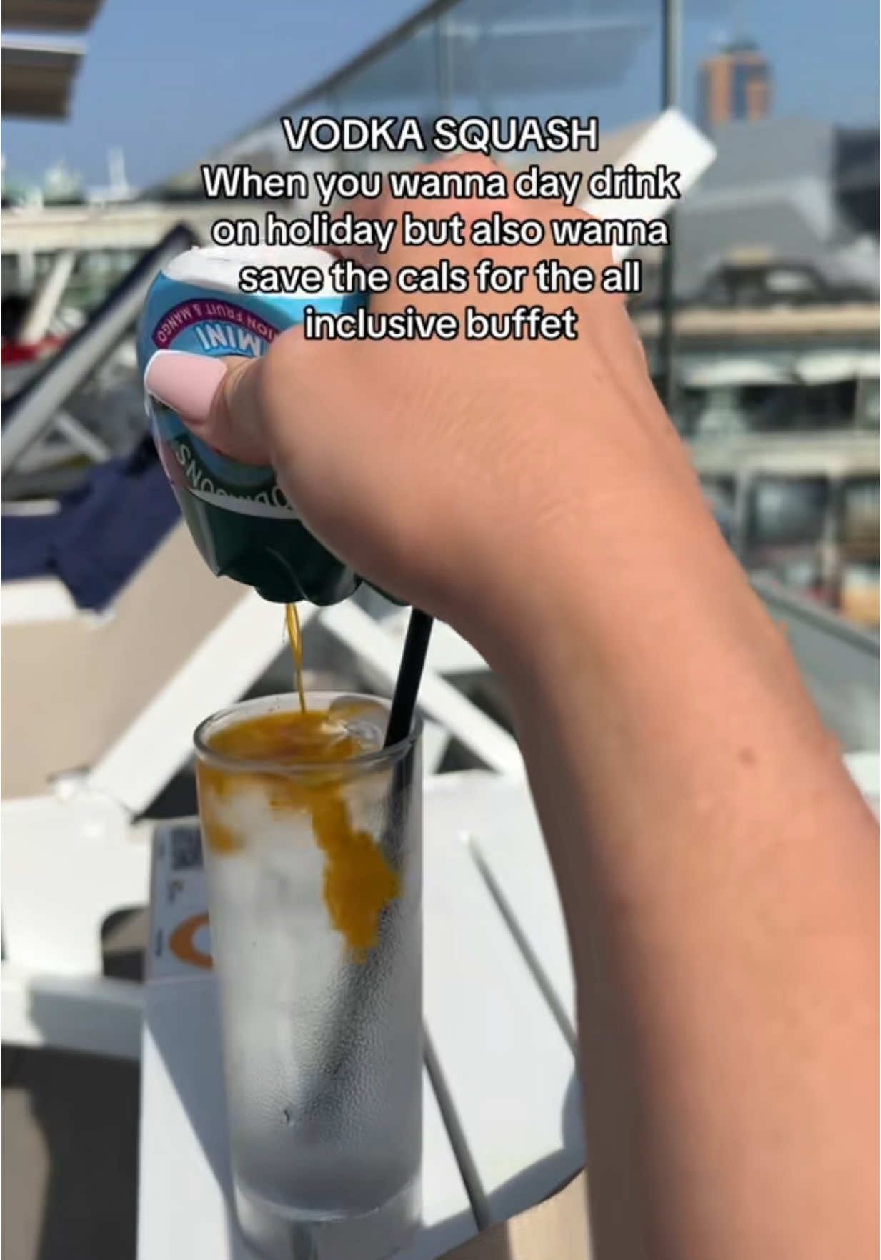 I am soooooo about enjoying yourself and not “worrying” about calories on holidays, but if I can drink a drink that tastes like squash, gets me drunk and saves calories, I bloody hell will  #caloriedeficithack #caloriedeficit #weightlosshack #lowcaloriedrinkmixes #lowcaloriealcohol #robinsonssquash #vodkasquash#onthisday 