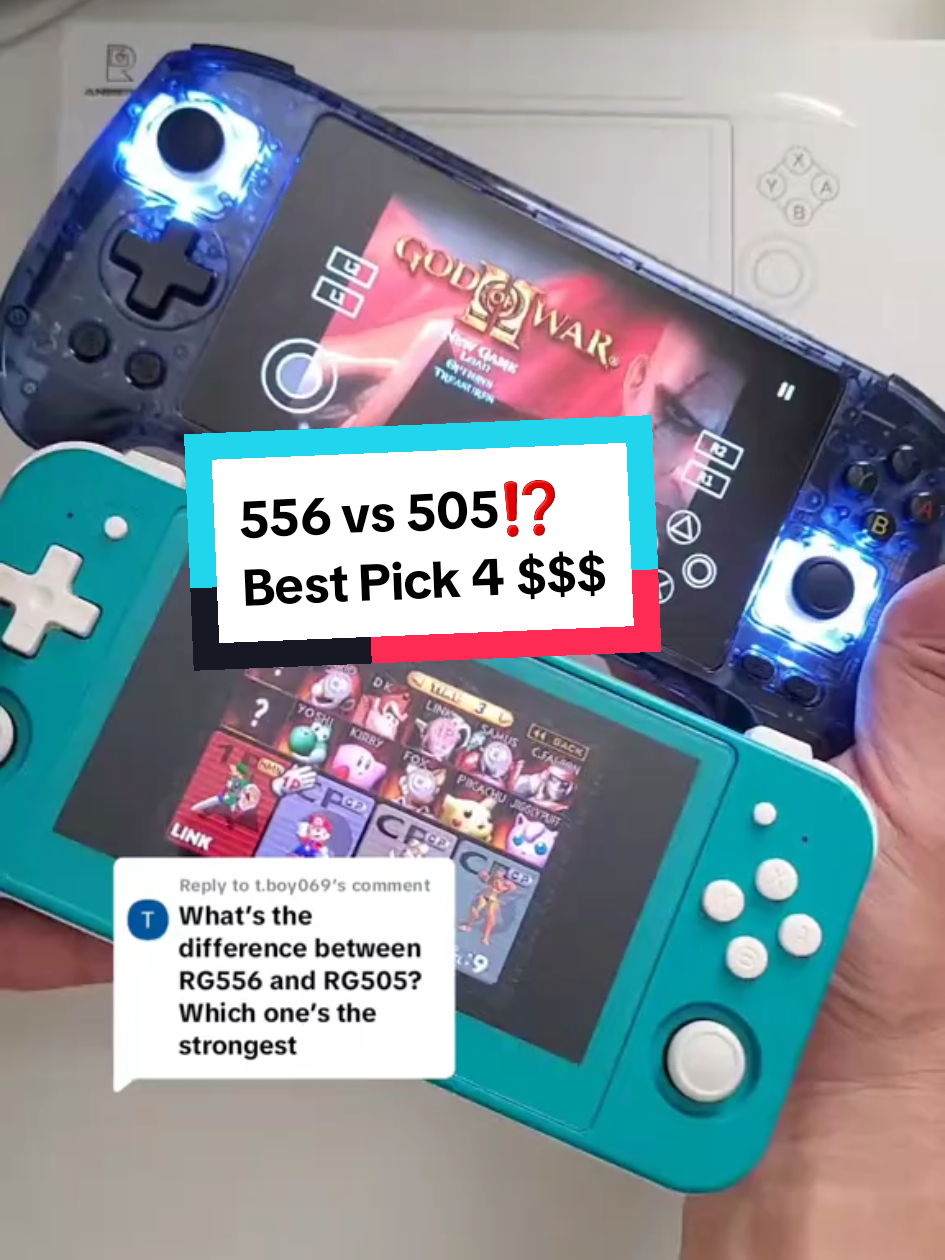Replying to @agent_alize here's the differences between handheld emulators #rg556 rg505 my favorite console to play your higher end old school consoles ps1 3ds, ps2 gamecube retro games come pre-loaded on each one #retrogames  Which one would yall pick⁉️  let me know if you have any questions or games you need me to look up #retrogaming #gaming #emulator #90skids #nostalgia 