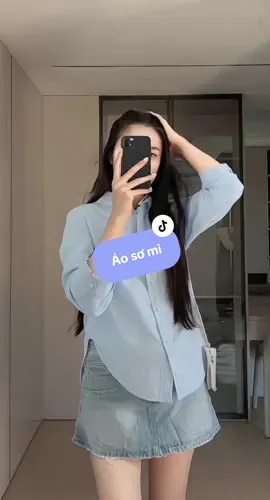 Em Áo sơ mi nhẹ nhàng đơn giản thanh lịch . Mí nàng sắm liền em nó cho tui #myoutfit #phoidoxinh #thoitrangnu #basic #somi 