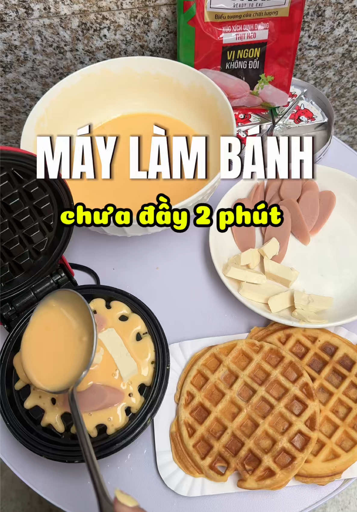 Máy nướng bánh waffle phô mai  thơm ngon với công thức đơn giãn tại nhà nè mấy bà ơi 🤤🧇🧀#maylambanhwaffle #aimi #maynuongbanh #kenhmebapbo #mebimsua 