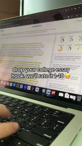👇 Comment your essay hook and we’ll be brutally honest! 📚 Need help with your college application? Check out Esslo! ✨ Improve your essays in 5 minutes with instant feedback that got 15,000+ students into EVERY Ivy League, Stanford, and more! Link in bio 🔗 #personalstatement #seniorszn #college #collegeapps #collegeessay #commonapp #senioryear #commonappessay 