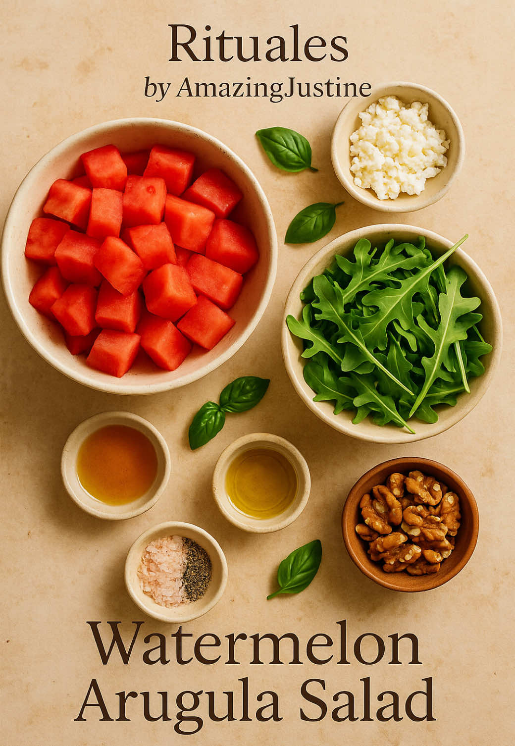 Refreshing Watermelon Salad Recipe 🥗 Ensalada Refrescante de Sandía y Rúcula Un ritual veraniego: hidratante, antioxidante y delicioso. 🌱 Ingredientes: 	•	3 tazas de sandía en cubitos 	•	1 taza de rúcula fresca 	•	¼ taza de queso feta desmoronado (opcional) 	•	6 a 8 hojas de albahaca fresca, finamente cortadas 	•	Un puñado de nueces o pecanas tostadas (opcional para el crunch) 	•	1/4 taza vinagre rojo  	•	1 cucharadita de miel orgánica (opcional) 	•	1 cucharada de aceite de oliva extra virgen  1/4 taza salas de soya Baja en sodio  	•	Pizca de sal marina y pimienta negra molida  1/4 taza vinagre de arroz  🥄 Preparación: 	1.	En un bowl grande, mezcla la sandía, la rúcula y la albahaca. 	2. Agregas , vinagre de arroz, aceite de oliva, vinagre roji, sal y pimienta. 	3.	Vierte el aderezo sobre la ensalada y mezcla suavemente. 	4.	Agrega el queso feta y las nueces justo antes de servir. 	5.	Sirve fría, ¡y disfruta este ritual fresco y lleno de vida!  #creatorsearchinsights #healthyrecipe #RitualesByAmazingJustine #CuidadoNatural #healthytip #watermelon #watermelonsalad #foodtutorial #gourmet #w#watermelonsalads#saladrecipeh#healthyrecipes#summerfoodfoodtutorial