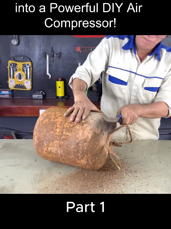 Turning an Old fridge compressor gas bottle into a powerful DIY air compressor! Part 1 #oldfridge #compressor #gasbottle #restoration #part1 