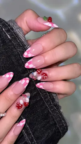 ✨Nail Goals Unlocked✨ Cherry 🍒 + Mushroom 🍄 + Checkboard 🏁 + French Tip 💅 = CUTEST combo everrrr 😍 Whimsical + edgy + classic = chef’s kiss 💋 Which design is your fave?👇 #NailInspo #CherryNails #MushroomNails #CheckeredNails #FrenchTipNails   