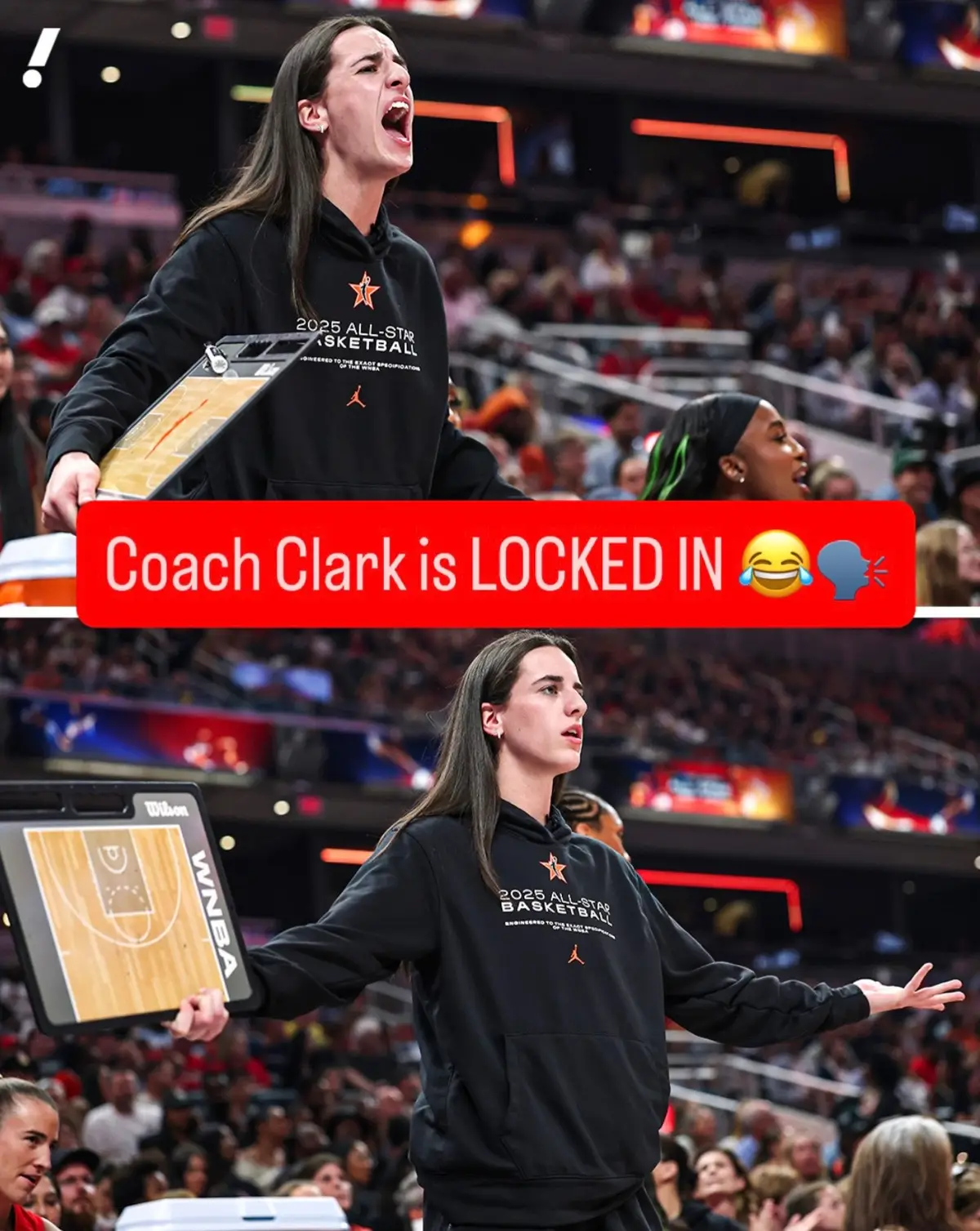 Caitlin Clark might not be playing but she’s still bringing the energy to the All-Star Game 🤣 #caitlinclark #indianafever #WNBA #allstar #basketball 