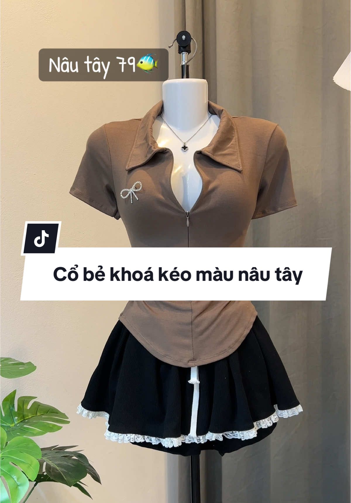 Áo polo khoá kéo màu nâu tây #tiktok #thoitrang #viral #xuhuong 