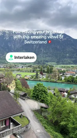 Couldn't it be more stunning to be having your breakfast at your hotel with this amazing view!!🥰🥰🥰  I'm so lucky to get an affordable accommodation in Interlaken that offers this stunning views of the lake and the mountains 🏔️ ❣️❣️❣️ DM me for the location and hotel name🫶🏻🥰☺️ #swissbeautiful #interlaken #hotelwithaview #fypシ゚viral🖤tiktok 