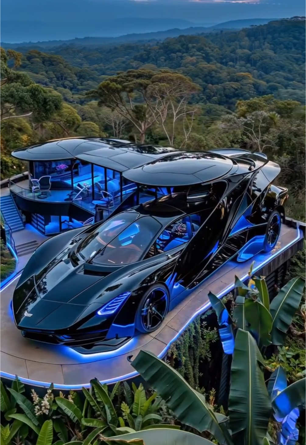 Villa in the shape of a car with neon light | Part 2 . . . . . . . . . . . . . . . . #midjourney #luxuryhomes #mansion #bedroomdesign #interiør #mariadudkina #luxuryinteriors #villa #homedesign #black #homes #houses #aiarchitecture  #creatorsearchinsights 