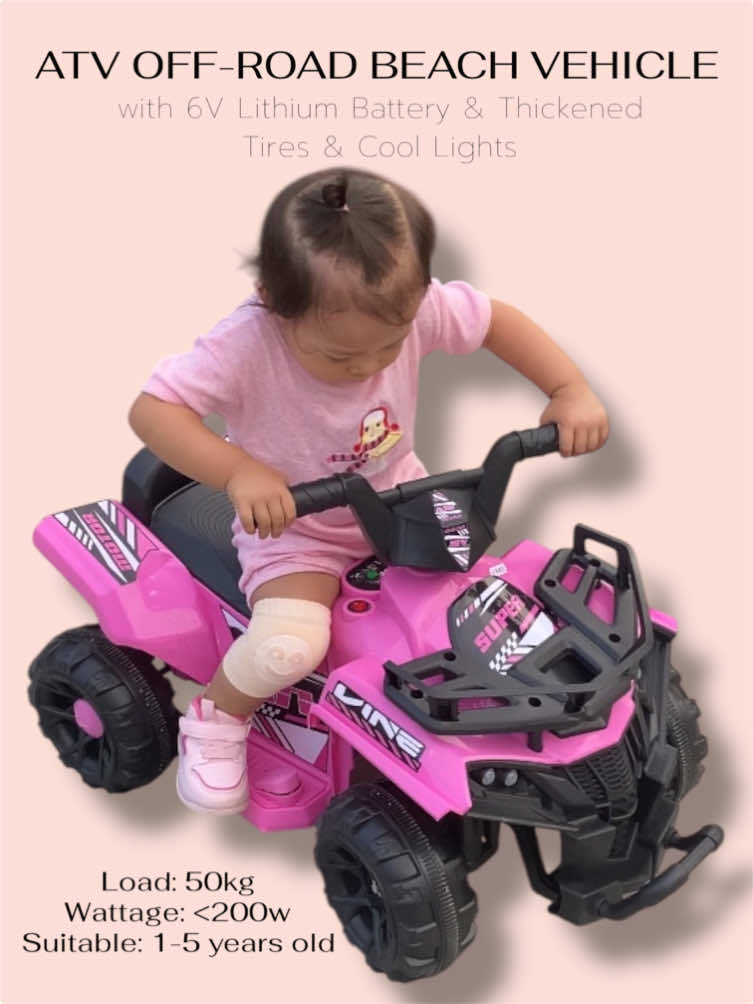 ATV Off-Road Beach Vehicle with 6V Lithium Battery & Thickened Tires & Cool Lights, 5 Colors Available, Early education. #atv #atvoffroad #electriccarforkids 