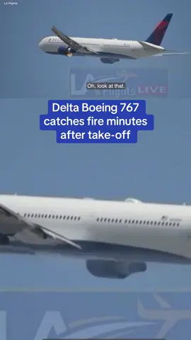 A Delta Airlines plane caught fire shortly after takeoff from LAX. Footage from the LA Flights YouTube channel shows flames coming from the left engine of the Boeing 767-400, which was heading to Atlanta. Delta said the flight returned safely after an issue was detected with the engine. An investigation is underway.  Read more on DailyMail.com #plane #boeing #fire #airplane 