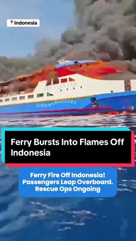 🚨 BREAKING: A ferry caught fire off Indonesia’s North Sulawesi coast near Talise Island on Sunday. The KM Barcelona VA, carrying about 280 people, erupted in flames shortly after noon, forcing many passengers to jump into the sea…some clutching life jackets and even infants.   At least three confirmed dead, including a pregnant woman, with dozens rescued—nearly 150 survivors pulled aboard navy vessels, fishing boats, and local rescue teams. Roughly 130 people remain missing or unaccounted for.   Rescue operations continue; survivors were evacuated to Ganga Island and Likupang Port. The cause of the blaze remains under investigation.   #Indonesia #FerryFire #KMBarcelonaVA #NorthSulawesi #fyf #foryou #DisasterNews #SeaRescue #Breaking #NewsBuzz247