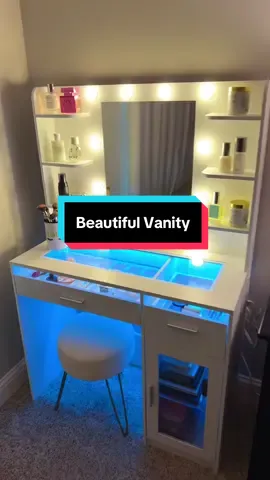 This vanity is just stunning!! Looks so neat and has the perfect lighting for doing my makeup!@HOMEWAY  #vanity #makeupvanity #vanitymakeup #vanitywithlights #lightupmirror #makeup #makeupstorage 