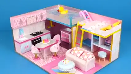 DIY Miniature Cardboard House #miniature #dollhouse #craft #DIY #barbie 