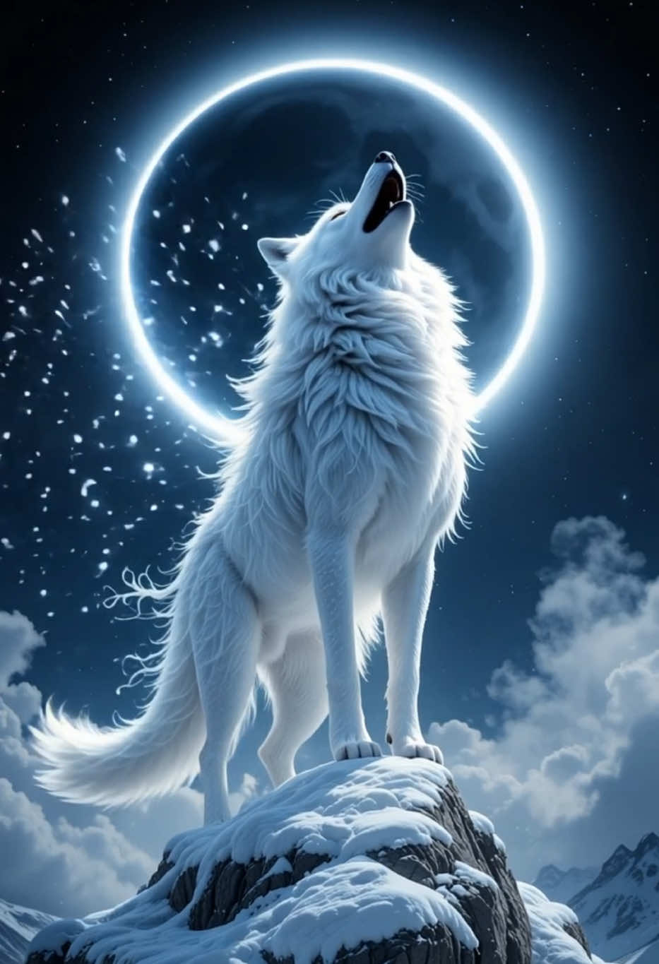 Eclipse de luna. Fondo de pantalla en vivo de lobo blanco #livewallpaper #wallpaper #aianimals #wallpaper4k #fyp #wolf #fullmoon 