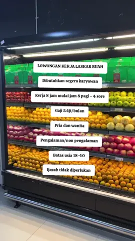 LOWONGAN KERJA LASKAR BUAH Dibutuhkan segera karyawan Kerja 8 jam mulai jam 8 pagi - 4 sore Gaji 5.4jt/bulan Pria dan wanita Pengalaman/non pengalaman Batas usia 18-40 Ijazah tidak diperlukan jika Berminat silahkan klik link pendaftaran di Bio profil tiktok  #loker #lowongankerja #infoloker #lokerindonesia #fyp #fypシ゚viral #pekerjaan #lokerterbaru #penjualbuahfresh 