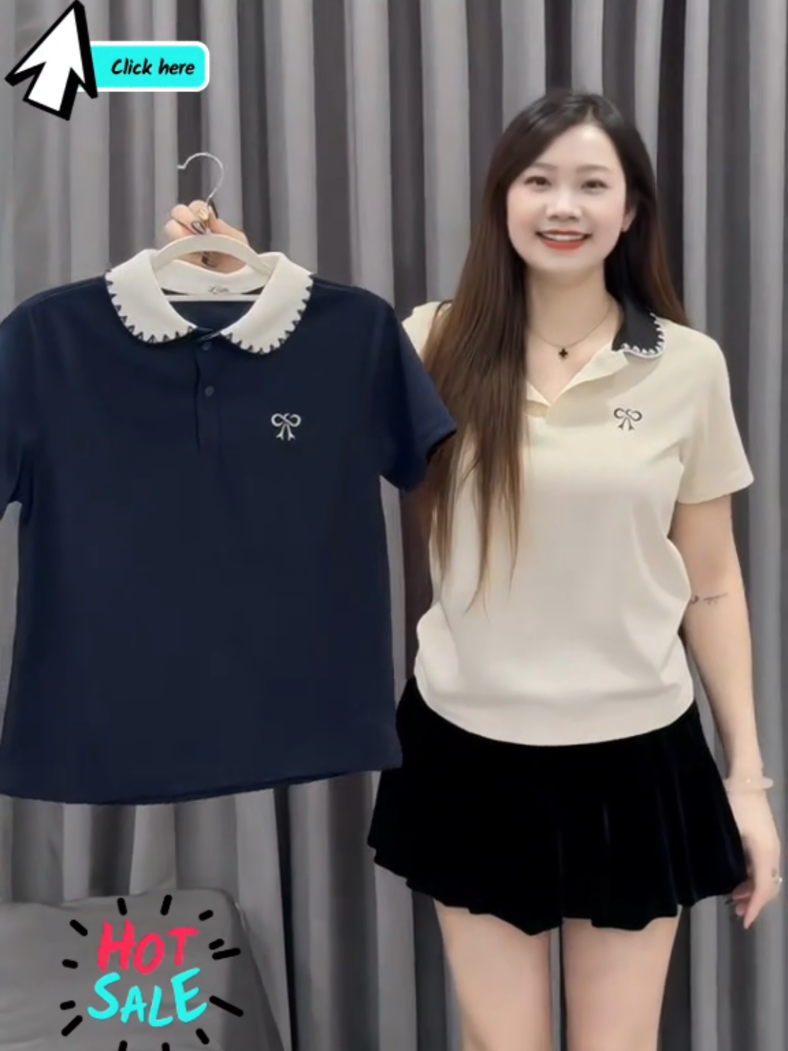 Áo Polo Nữ  thiết kế Thêu Nơ cổ phối điệu đà - Cotton tổ ong sang trọng thanh lịch đủ  size tới 85 Kg (M18)  Mọi người ủng hộ em nha. Em cảm ơn mọi người nhiều nhiều ❤ Link mua trực tiếp :  https://vt.tiktok.com/ZSBTneSQv/