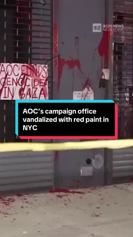 Rep. Alexandria Ocasio-Cortez's campaign office was vandalized with red paint overnight in New York City. When officers arrived, they found the front of the building slashed with red paint, along with a sign accusing the congresswoman of funding genocide in Gaza. Police say no arrests have been made, and the investigation continues. #newyork #nyc #aoc 