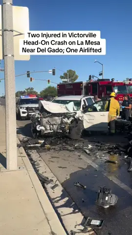 July 21, 2025 | 7:15 AM - Two people were injured in a head-on crash on La Mesa Rd near Del Gado Rd. A 55-year-old woman was trapped in a Chevrolet Traverse and had to be extricated. One person was airlifted to a trauma center. #Victorville #VVNG #HeadOnCrash #TrafficAccident #SanBernardinoCounty