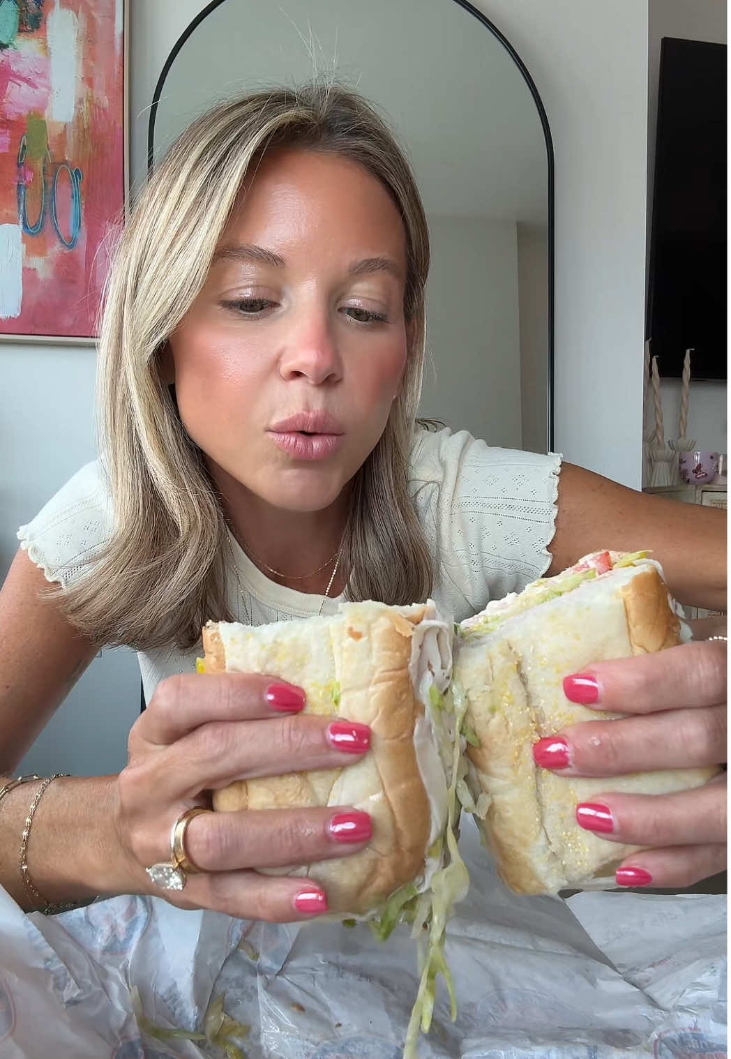 Soooo freaking good @jerseymikes #jerseymikes #lunch #lunchtime #takeout #sandwich #mikesway #turkeysandwich #jerseymikesorder #eatwithme #MomsofTikTok #momof2 #momsontiktok 
