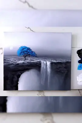 blue tree waterfall / landscape / acrylic paint / easy for beginners  #bluetree #waterfall  #landscape  #art  #acrylicpainting 