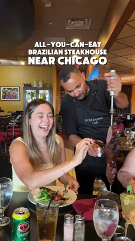 Family Brazilian steakhouse that’s only $42 a person 😍 Brazil Express Grill, just outside of Chicago, serves 8 different meats with non-stop table side service 🥩 #chicagotiktok #chicagoland #chicagoeats #chicagofood #chicagorestaurants 