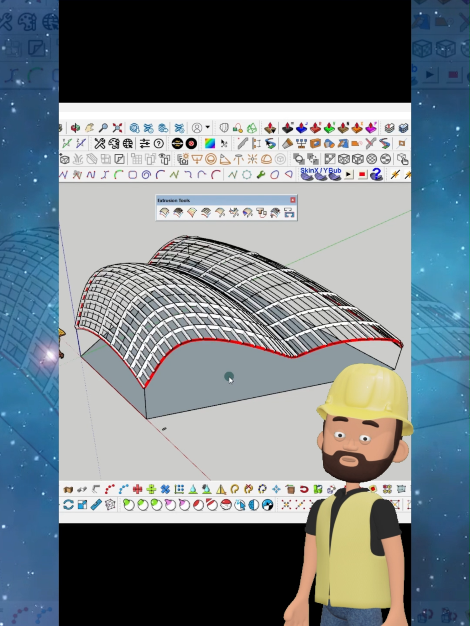 Cara bikin rangka atap lengkung di sketchup #tutorialsketchup #sketchuptutorial #sketchupindonesia #tutorialsketchuppemula #sketchup3d #sketchupextension