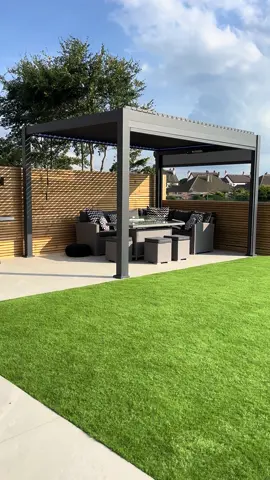 🌿 Modern & Sleek Vibe.  4x3 free standing pergola.  #uksummer #foryoupage #outdoorfurniture #aluminumpergola #landscaping #pergola #gardendesign #fyp #garden 