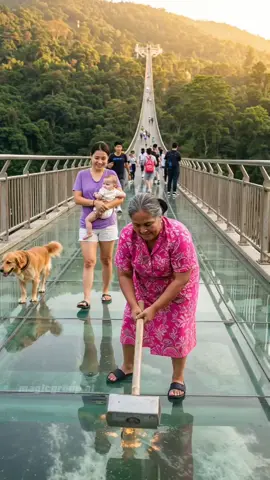 The old woman shattered the bridge glass again… but my loyal dog was there—just in time. 👵💥🌉🐶❤️ #CrazyGranny #BridgeDrama #babayrescue #doghero #goldenretriever 