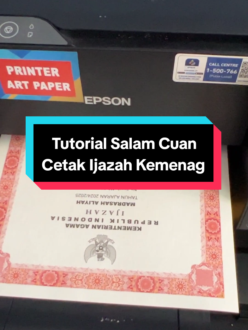 Cetak ijazah kemenag ini lebih ngeri lagi, karna ijazah ini menggunakan kertas khusus yang sudah ada blangkonya, salah dikit urusannya bakal Panjang x Lebar....#percetakan #printing #fotocopy #tintaartpaper #ijazah #cetakijazah 