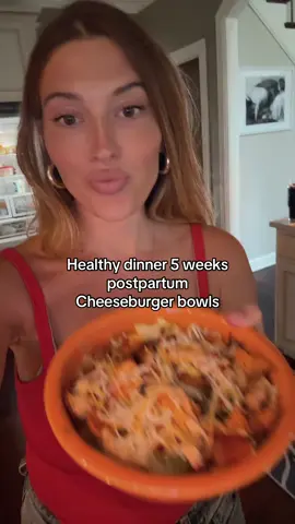 Let’s make a healthy dinner 5 weeks postpartum! Cheeseburger Bowls Pound of beef 1/2 Avocado  2 pickles  1/2 large sweet potato  Salt  Pepper  Garlic Powder  Paprika  Sweet relish  Mayo  Dijon Mustard  Tomato Paste  Lettuce  #healthydinner #postpartumhealth #healthyrecipes #DinnerIdeas 