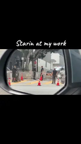 Seeing nothing but #therookie, starin at the world through my rearview. Green Lantern and Miles on set. Check out the live on our IG. #promorazzi #nathanfillion #dericaugustine #dtla #lapd #lapdheadquarters #rearviewmirror #setlife #therookietvshow #therookieabc #perspective #greenlantern #dc 