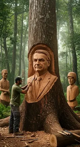 Escultura do Presidente Bolsonaro feita na madeira da árvore! #bolsonaro #presidente #presidentebolsonaro #artista 