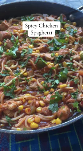 Spicy Chicken Spaghetti Recipe Oil 2 Garlic Cloves (crushed) 1-inch Ginger (crushed) 1 Onion 1 tsp Salt 1 tsp Chilli Powder (peri peri) 1 tsp Kashmiri Chilli Powder  1 tsp Chilli Flakes 1 tsp Black Pepper 2 Green Chillies Raw Vegetables of choice (I used bell peppers) 500g Chicken 1 jar Pasta Sauce Raw Frozen Vegetables of choice (I used sweetcorn) 500g Spaghetti Coriander #chickenspaghetti #spaghetti #chicken #pasta #chickenpasta #spicychicken #pastarecipe #pastalovers #spaghettirecipe #dinner #DinnerIdeas #healthy #fyp #trendingvideos #viralrecipe #Recipe #recipevideo #recipereel #recipevideos #recipereels #recipe #food #cooking #theazizkitchen